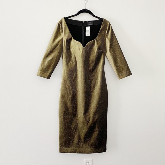 Area Metallic Pyrite Gold Midi Sheath Dress NWT - Picture 4 of 10